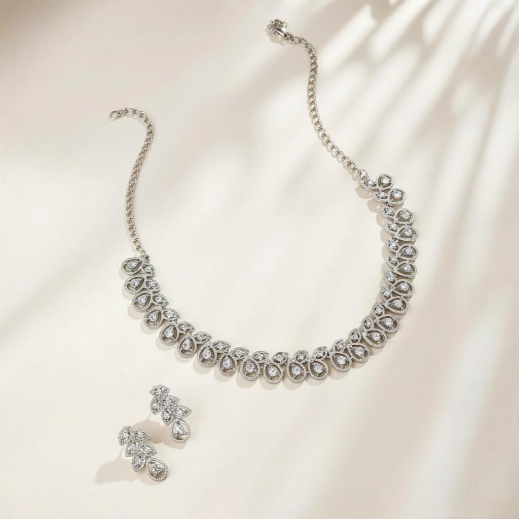 Rhodium Plated Diamond Jewellery Set
