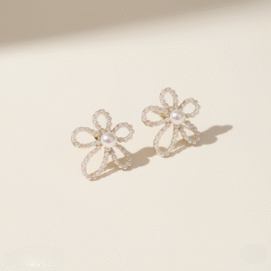 Five Petal Pearl Stud Earrings